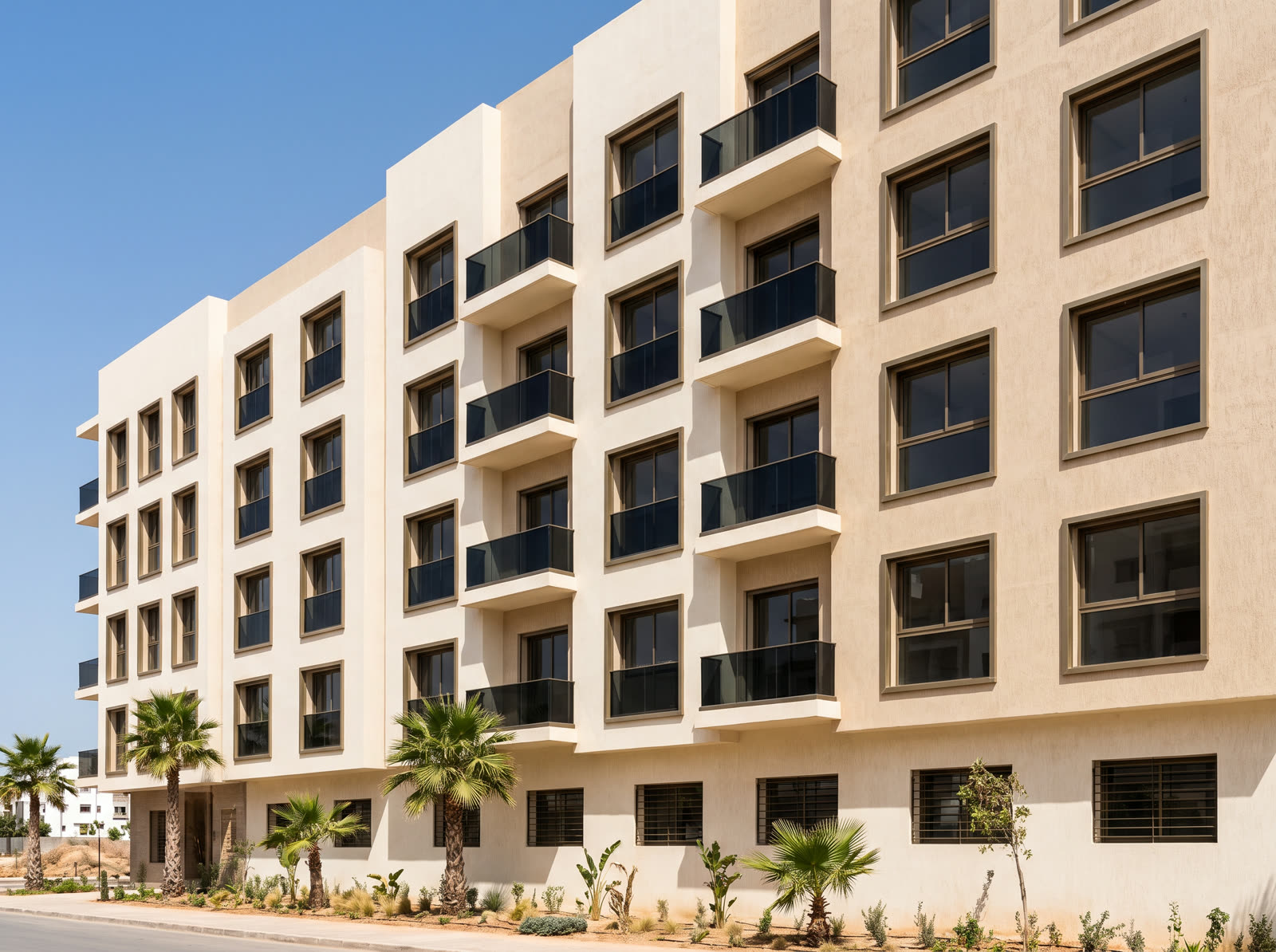 مبنى سكني متعدد الطوابق بشرفات زجاجية
